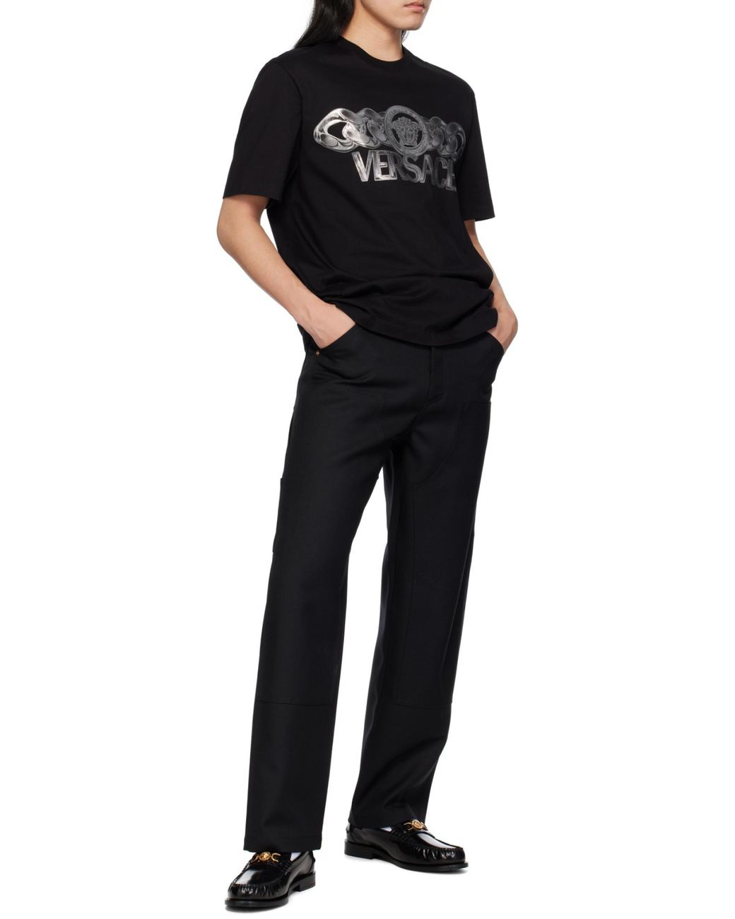Versace Black T-Shirt With Printed Logo for men