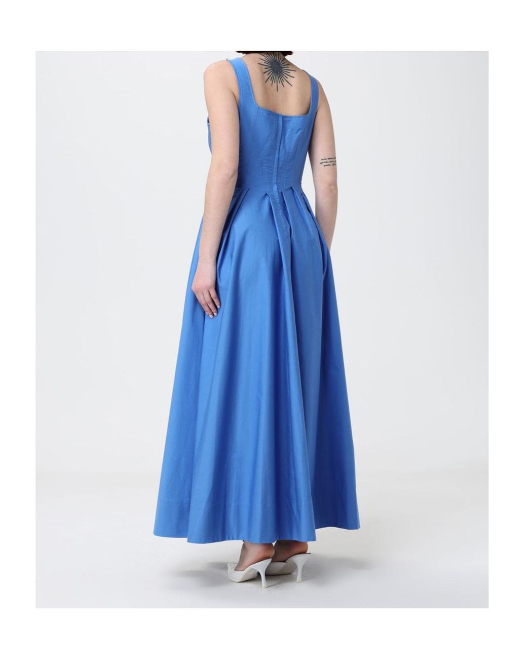 Sportmax Blue Spxgiro Square Neck Sleeveless Midi Dress