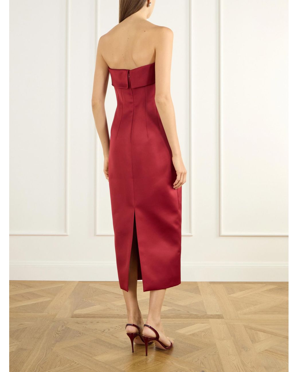 Emilia Wickstead Red Strapless Darted Duchess-Satin Midi Dress