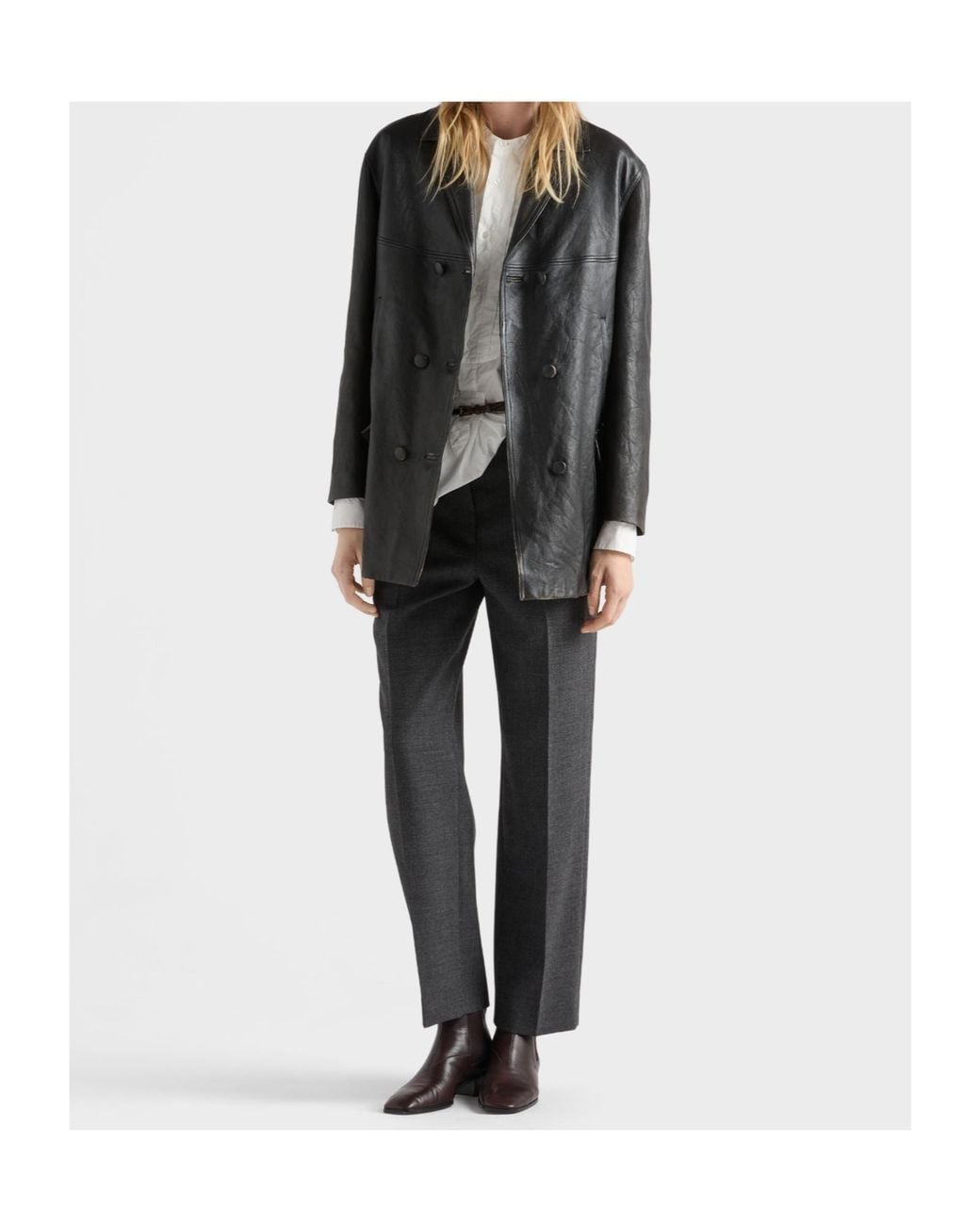 Prada Black Double-Breasted Nappa Leather Caban Jacket