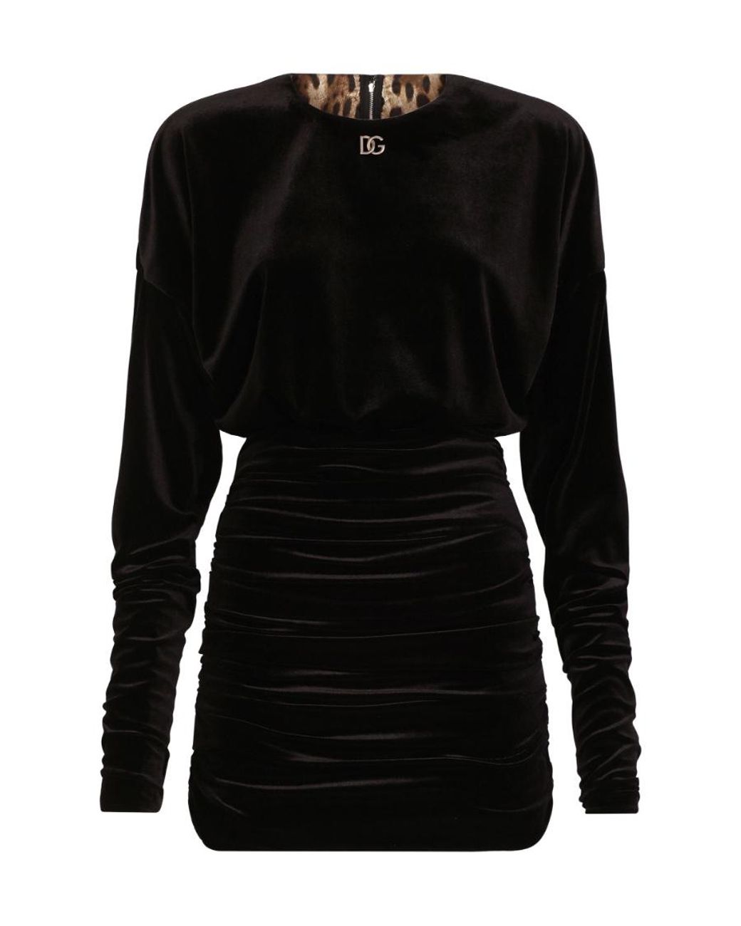 Dolce & Gabbana Black Logo-Plaque Ruched Mini Dress