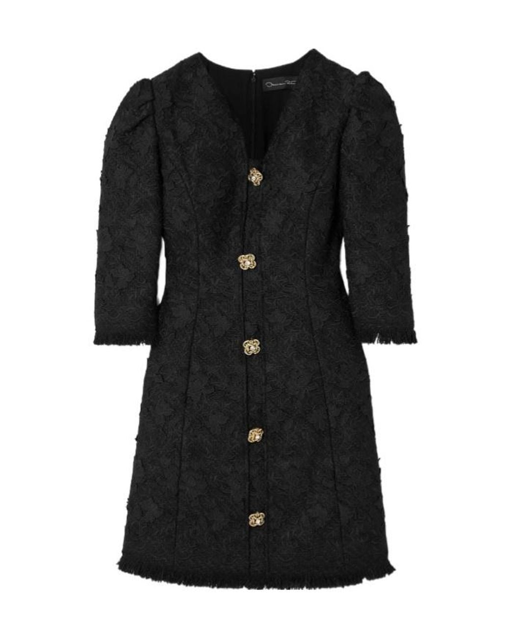 Oscar de la Renta Black Embroidered Tweed Mini Dress