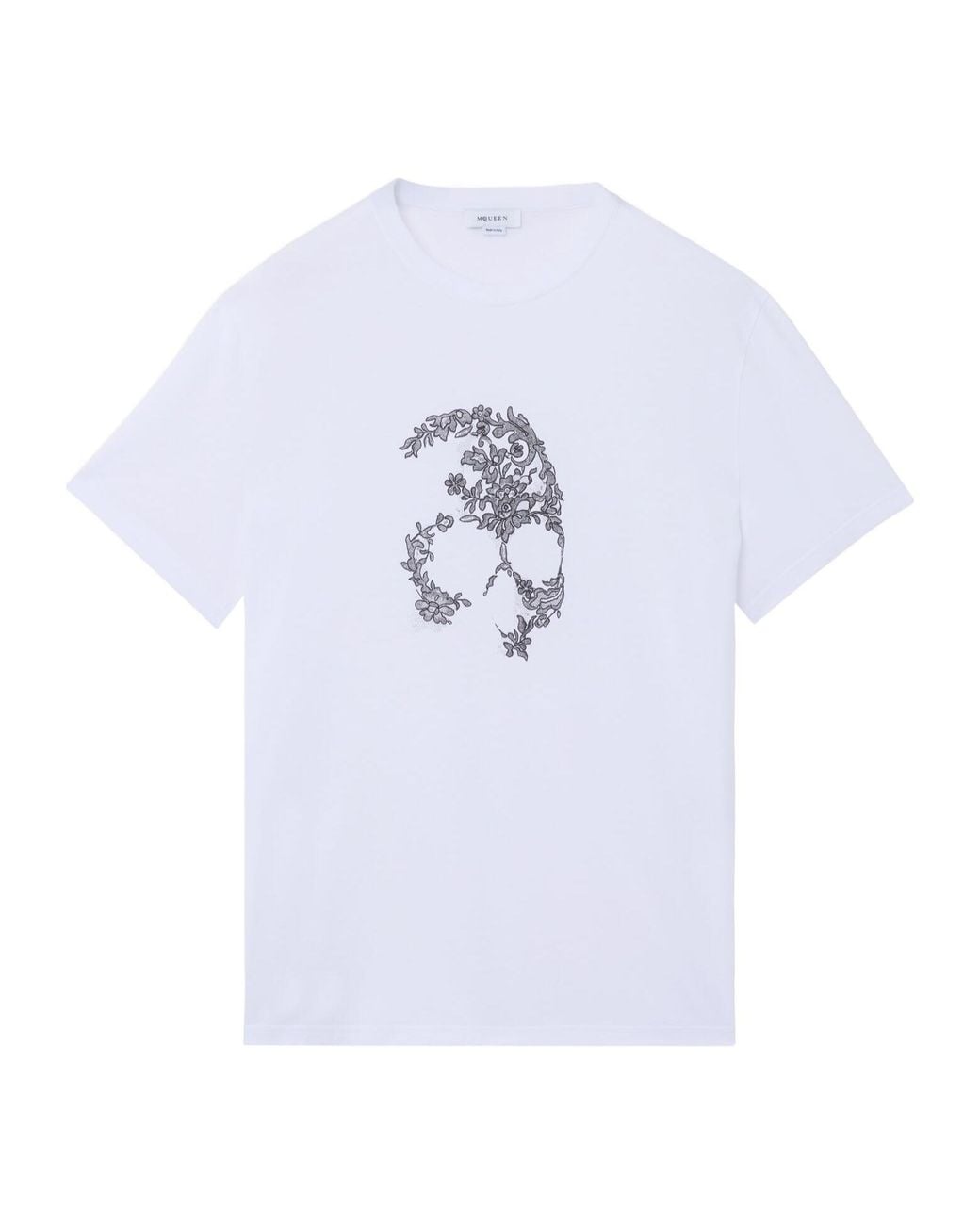McQueen White Lace Skull Crewneck T-Shirt for men
