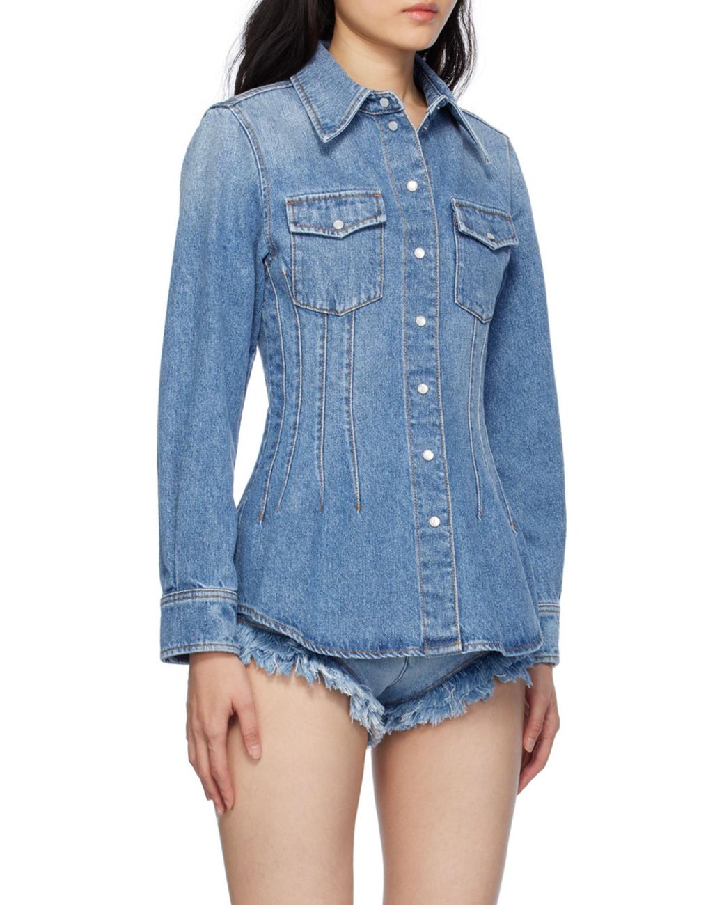 Chloé Blue Chloé Corset Detailed Western Shirt
