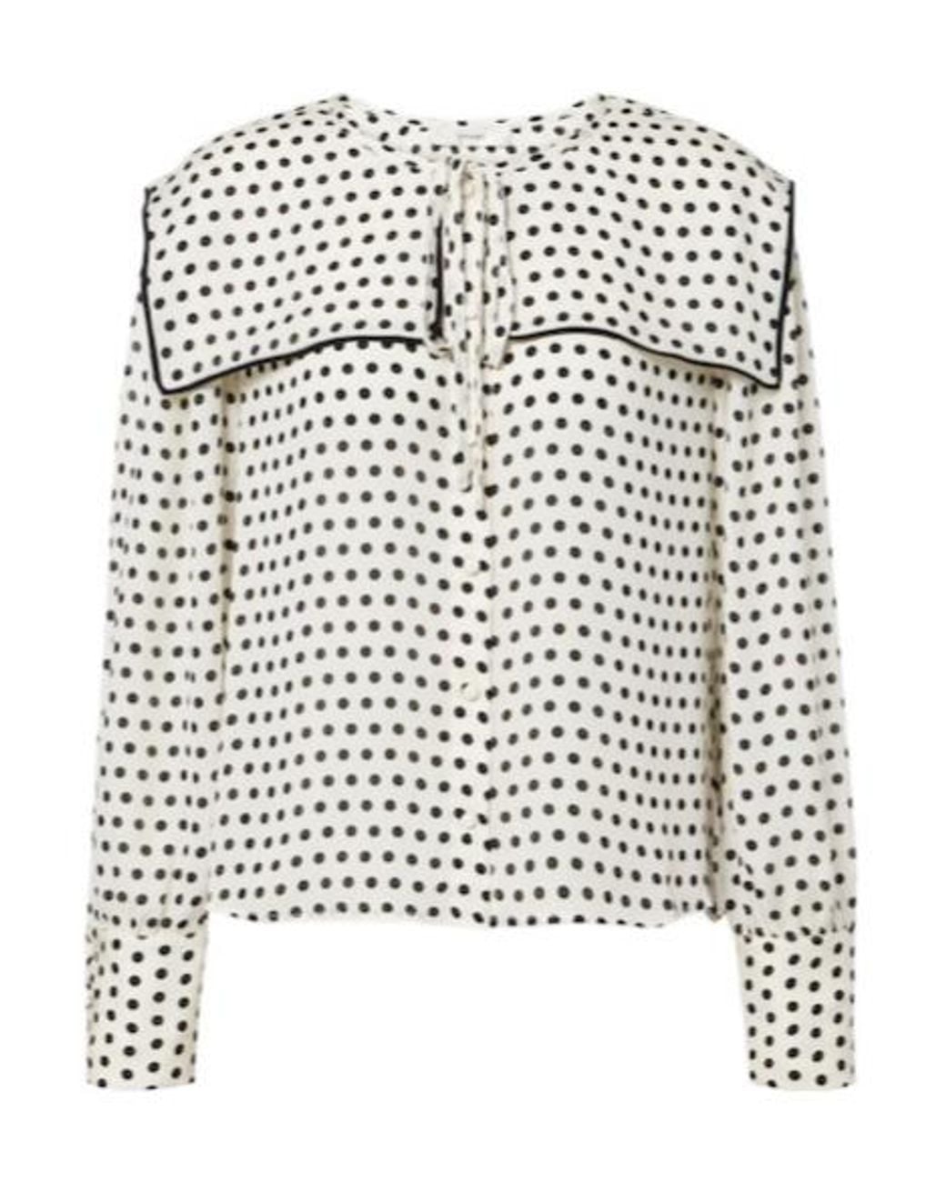 FRAME Black Fleet Polka-Dot Silk Blouse