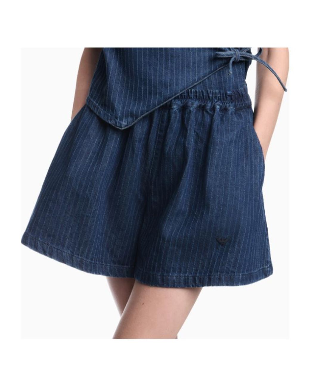Emporio Armani Blue Pinstriped Denim Shorts