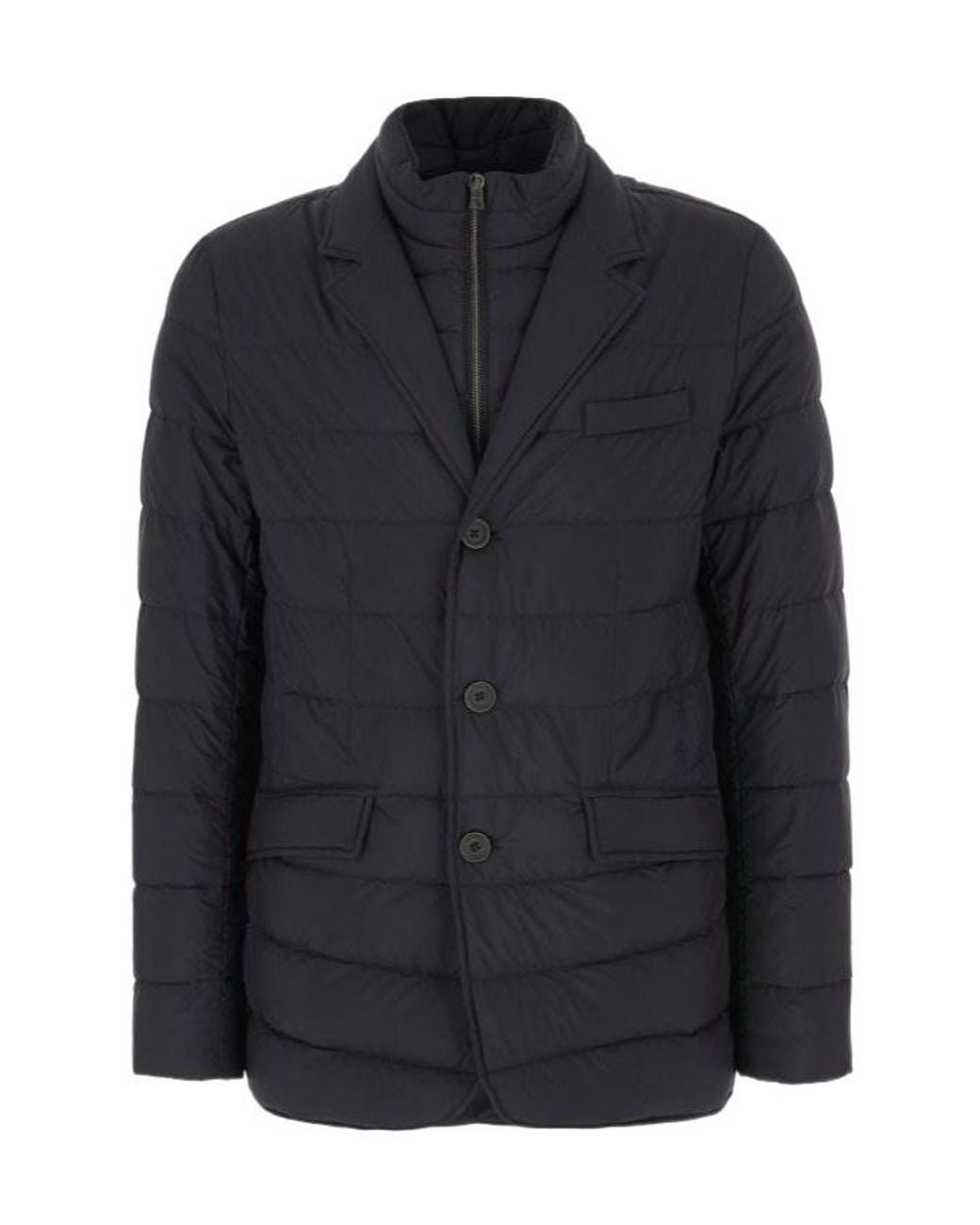 Herno Blue La Giacca High Neck Quilted Coat for men