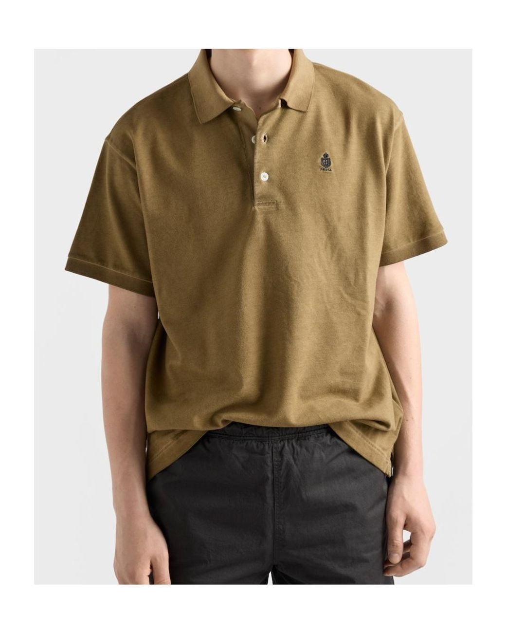 Prada Green Garment-Dyed Cotton Polo Shirt for men
