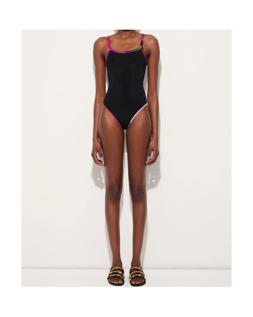 Emilio Pucci Black Pucci Printed Trim Swimsuit
