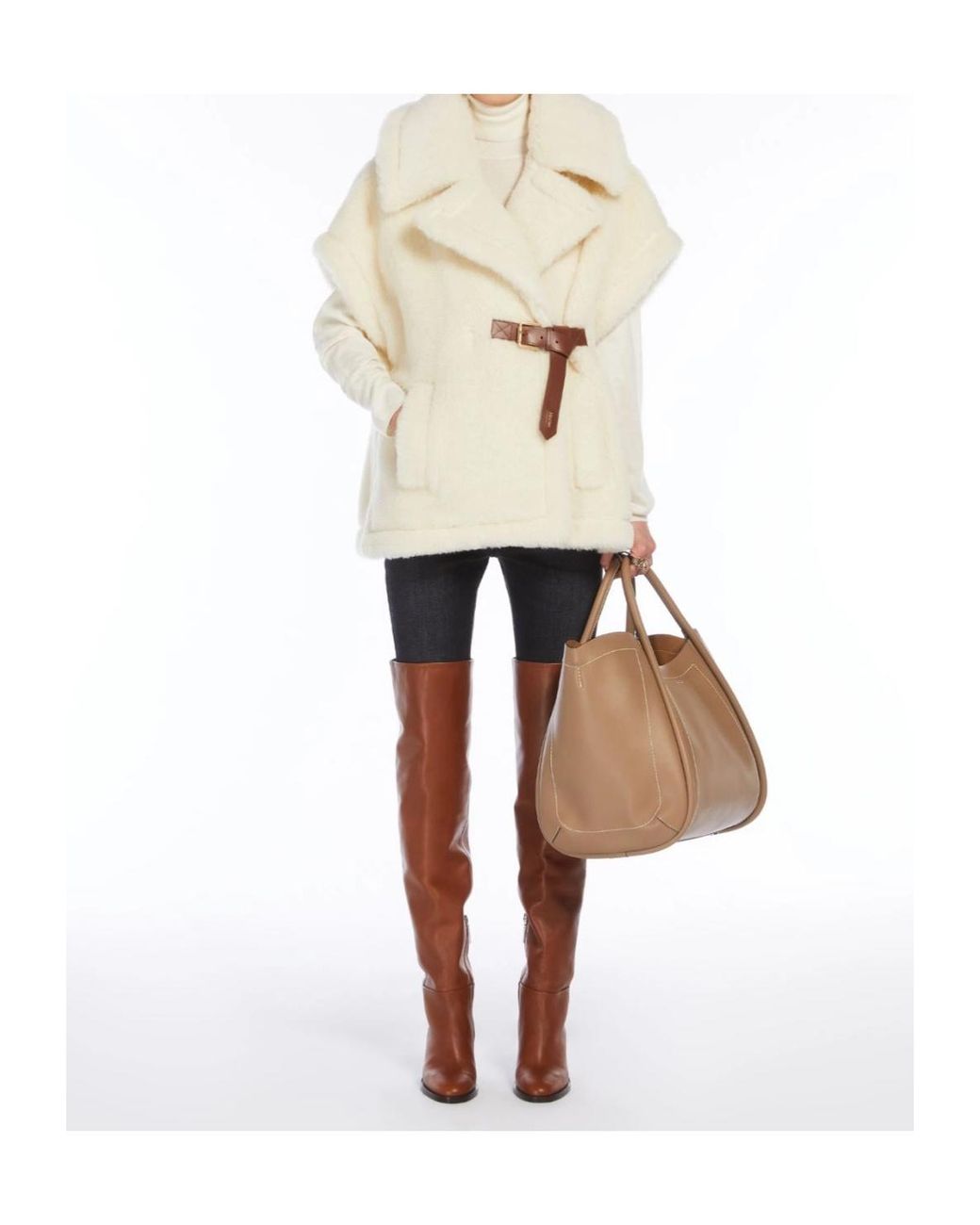 Max Mara White Alpaca And Wool Teddy Cape
