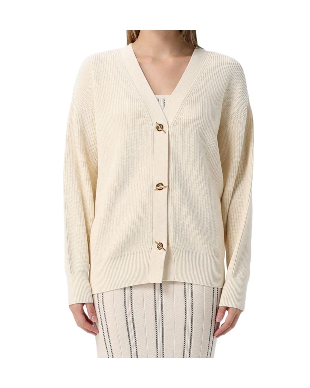 Elisabetta Franchi Natural Ribbed V-Neck Knit Top