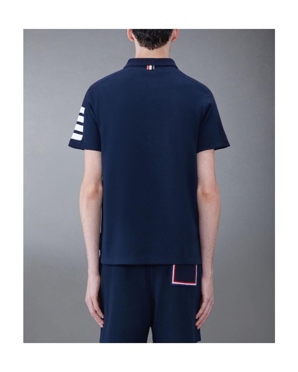 Thom Browne Blue Bar Short Sleeve Polo Shirt for men