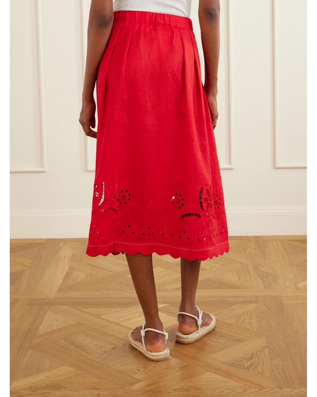 Vita Kin Red Linen Midi Skirt