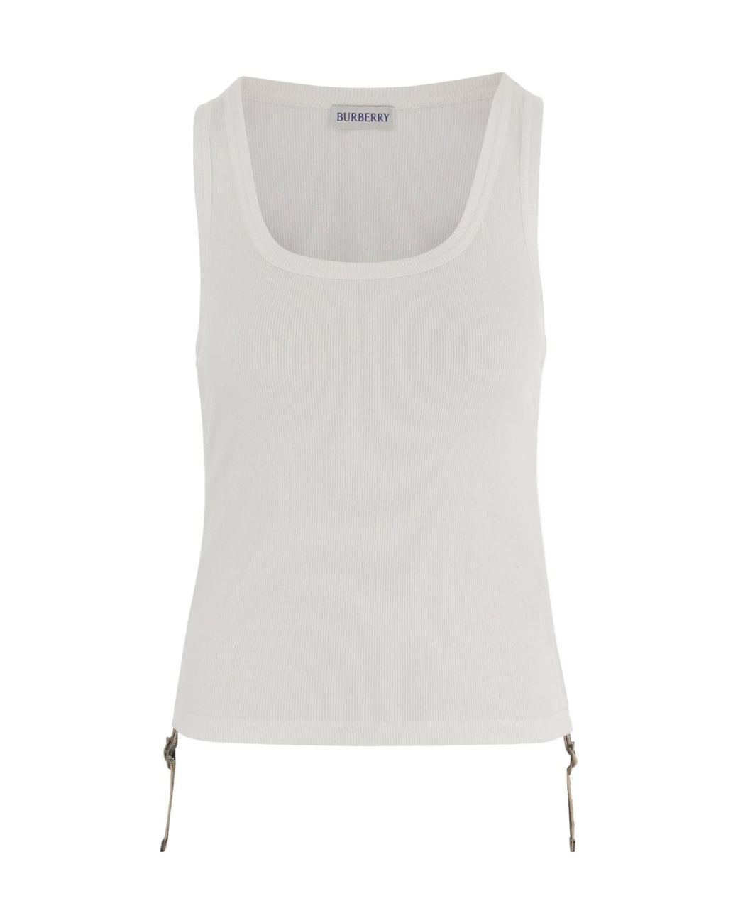 Burberry White Checked-Strap Ruched Ribbed Tank Top