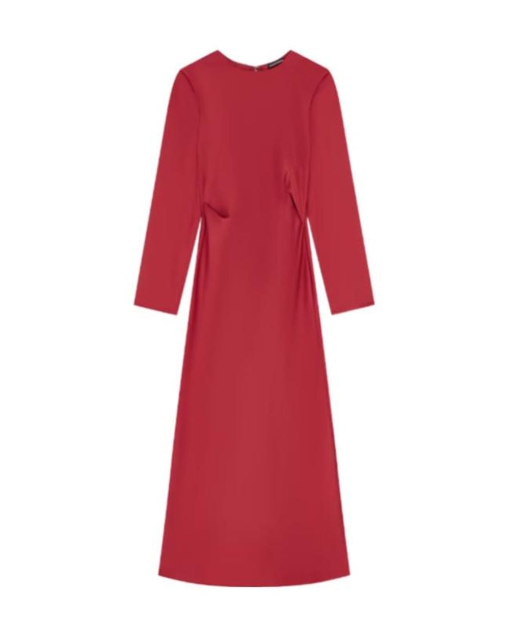 Emporio Armani Red Satin-Finish Long-Sleeve Midi Dress