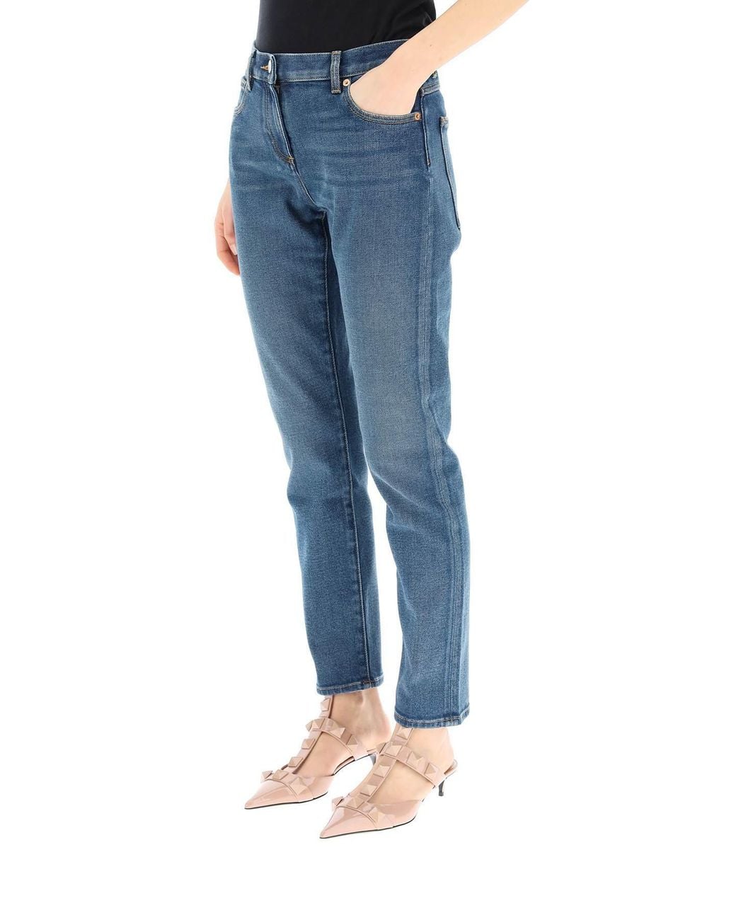 Valentino Blue Logo-Patch Denim Jeans