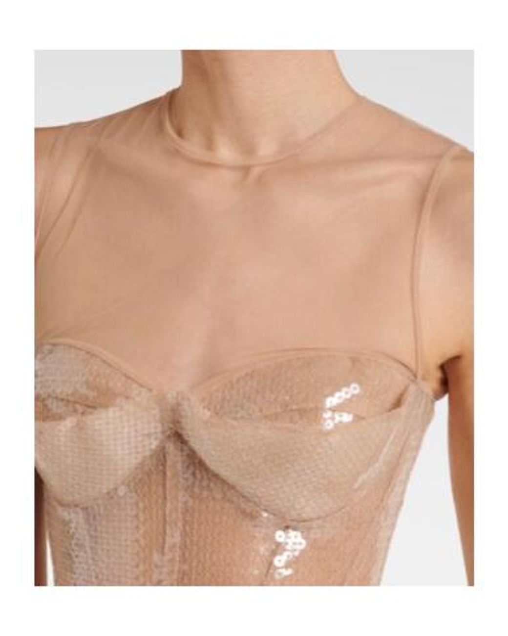 David Koma White Sequined Cady And Mesh Corset Gown