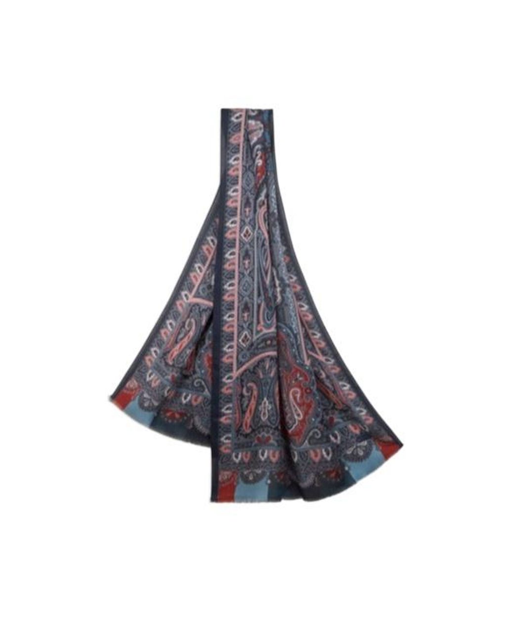 Etro Blue Printed Cashmere And Silk Scarf for men