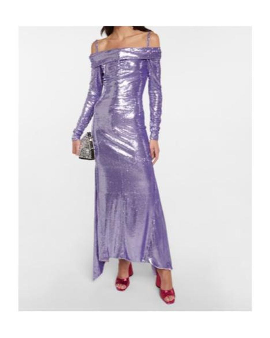 The Attico Purple Fanny Sequined Off-Shoulder Gown