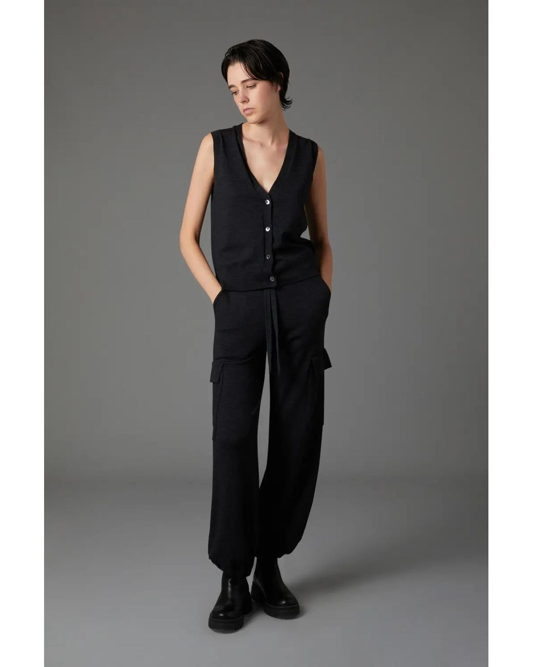 P.A.R.O.S.H. Black Drawstring Wool-Blend Cargo Trousers