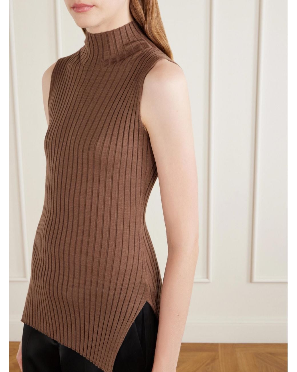 Khaite Brown Ribbed Wool And Silk-Blend Tank