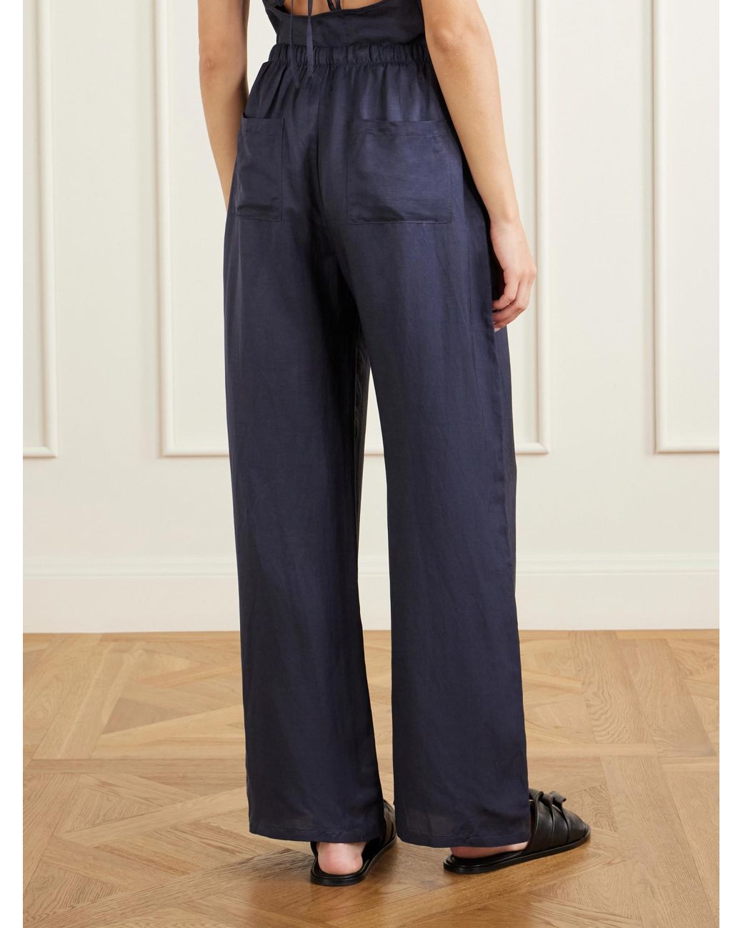 Leset Blue Daniel Satin Wide-Leg Pants