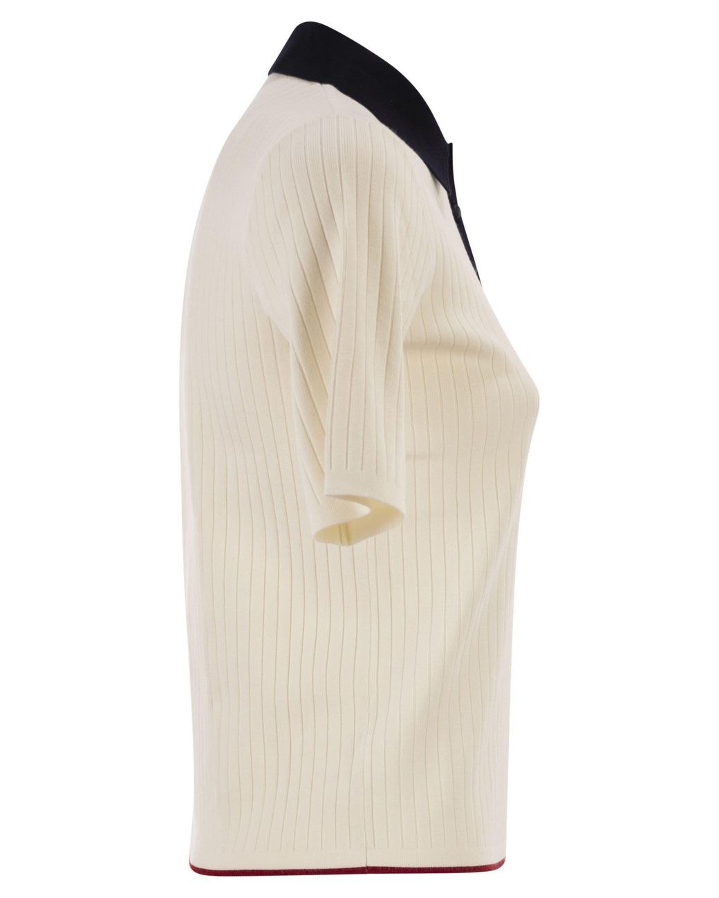 Max Mara White Studio Oscuri Ribbed-Knit Polo Top