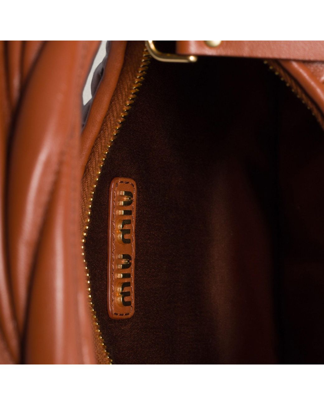 Miu Miu Brown Matelassé Zipped Handbag