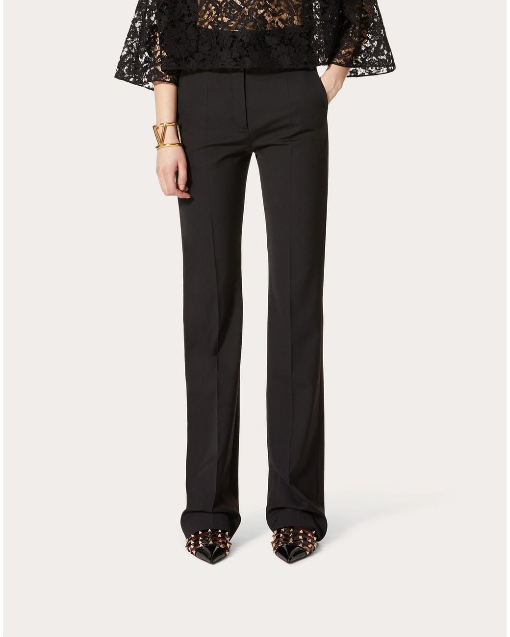 Valentino Black Vlogo Belt Wide-Leg Trousers