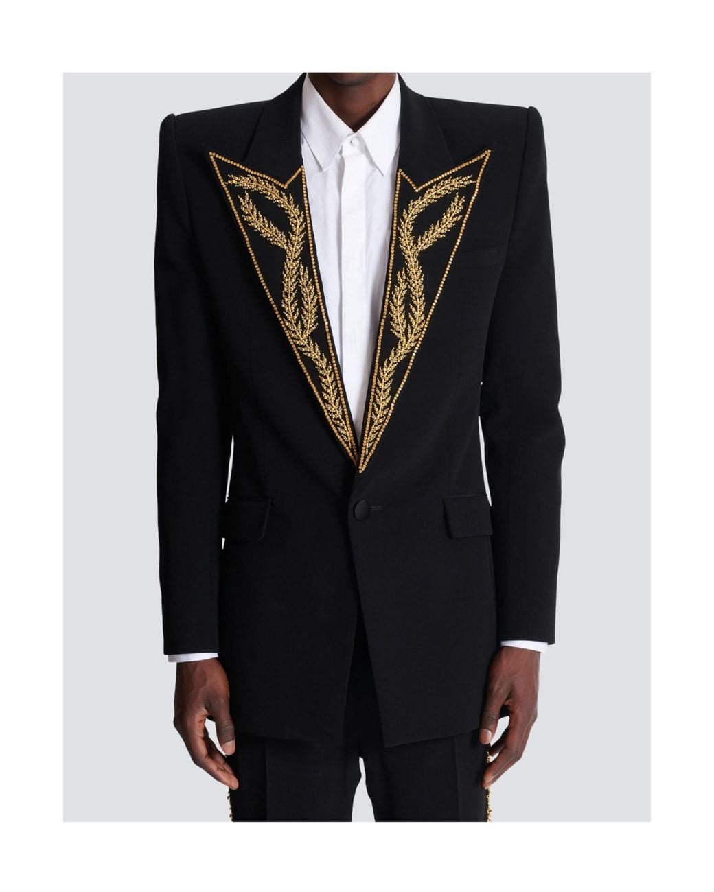 Balmain Black Leaf Embroidery Blazer for men