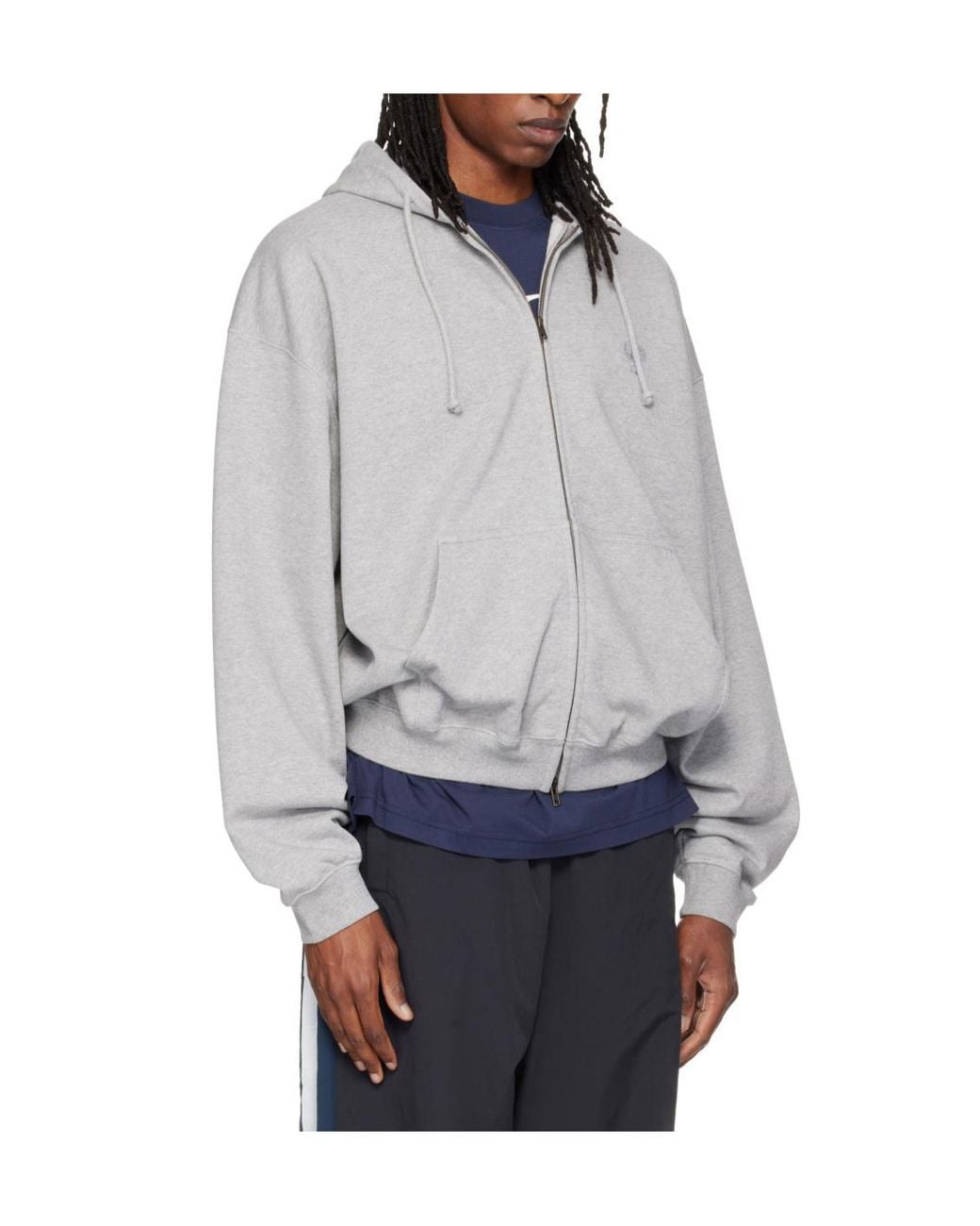 Vetements Gray Embroidered Zip-Up Hoodie for men