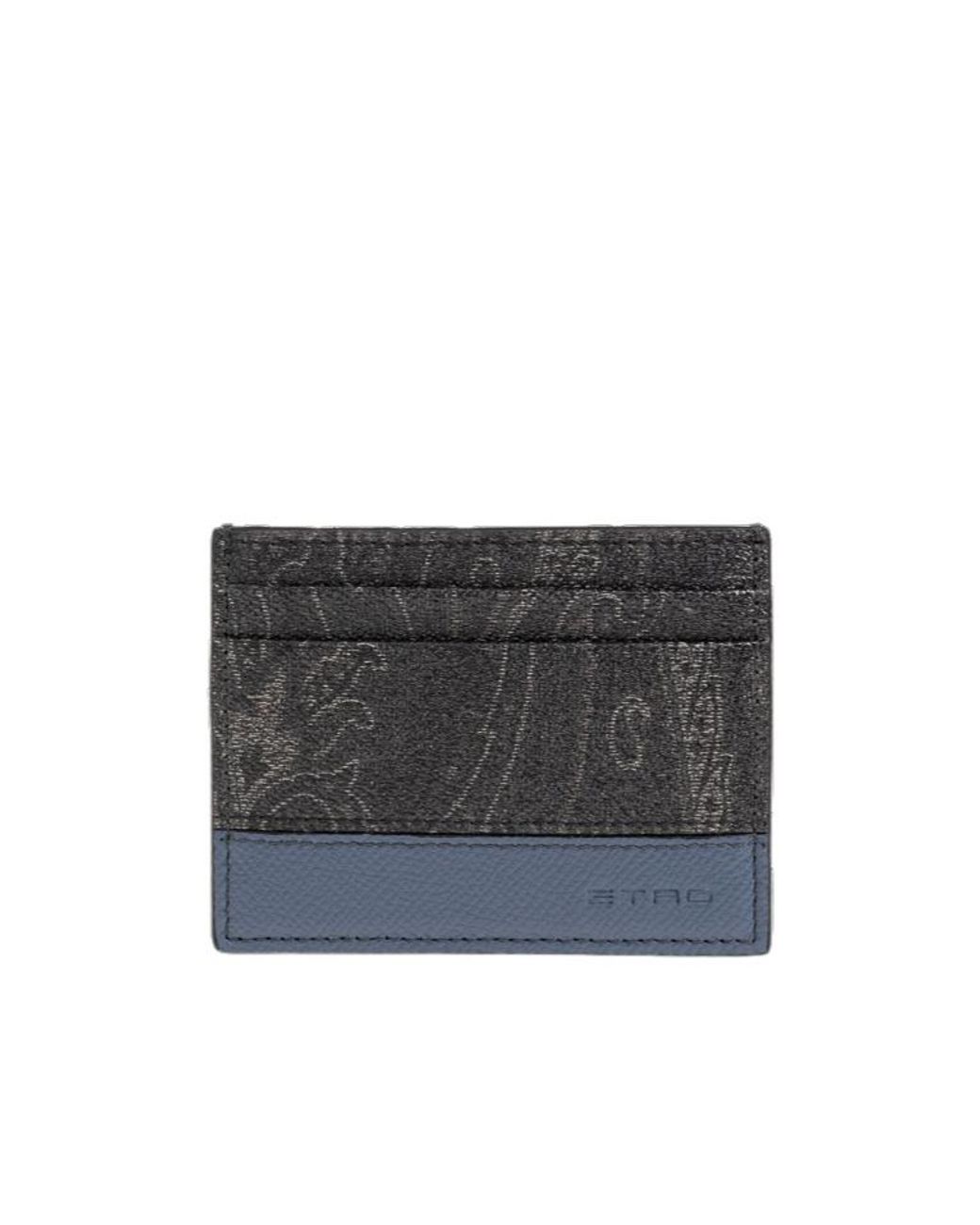 Etro Gray Paisley Trim Card Holder Wallet for men