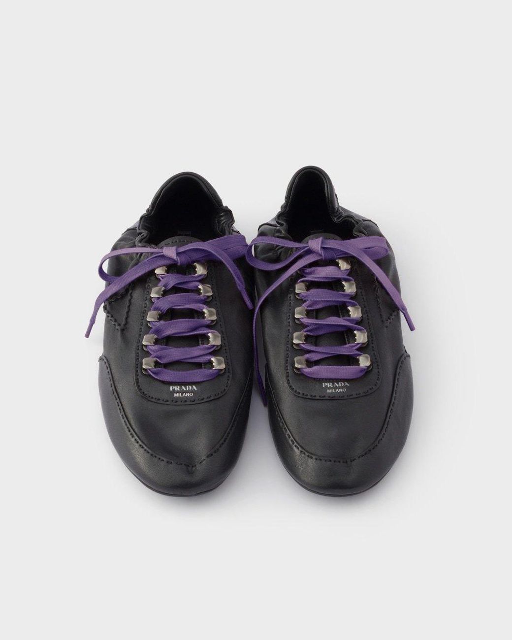 Prada Black Collapse Antiqued Nappa Leather Sneakers With Hooks for men