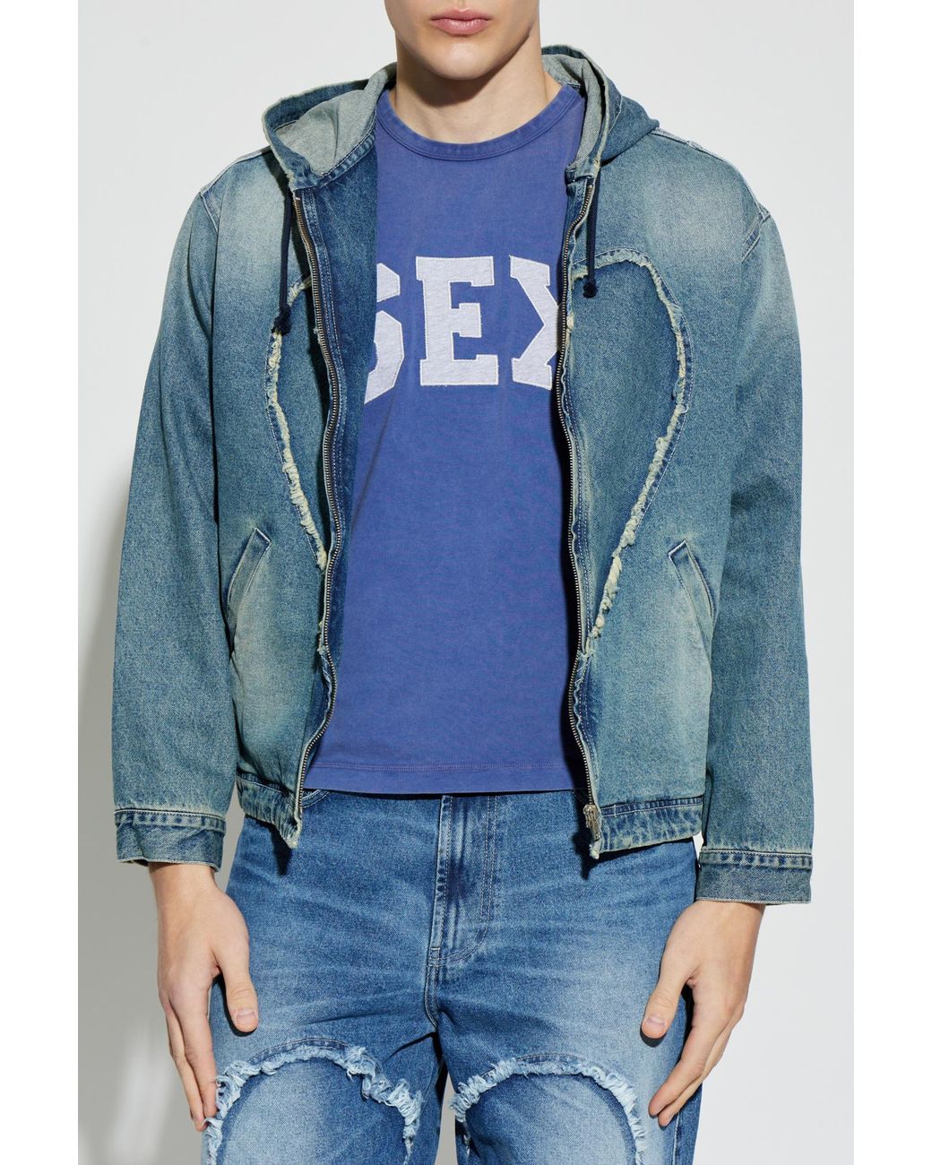 Carne Bollente Blue Heart Hooded Denim Jacket for men