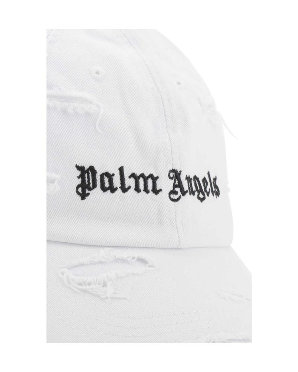 Palm Angels White Logo-Embroidered Distressed-Effect Cap for men