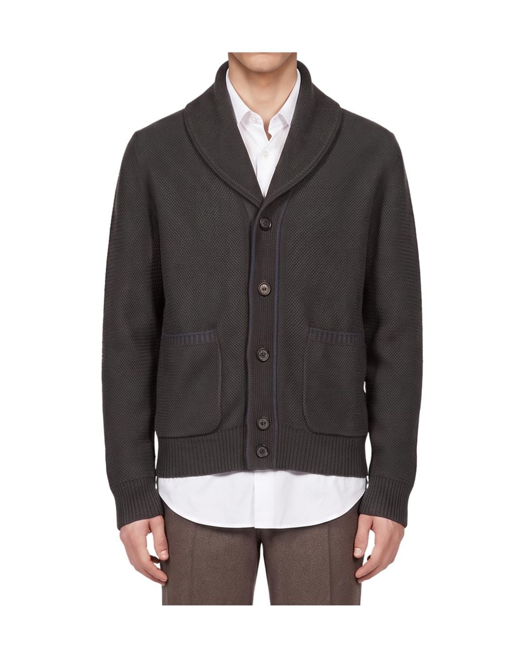 Zegna Gray Mélange Shawl Collar Cardigan for men