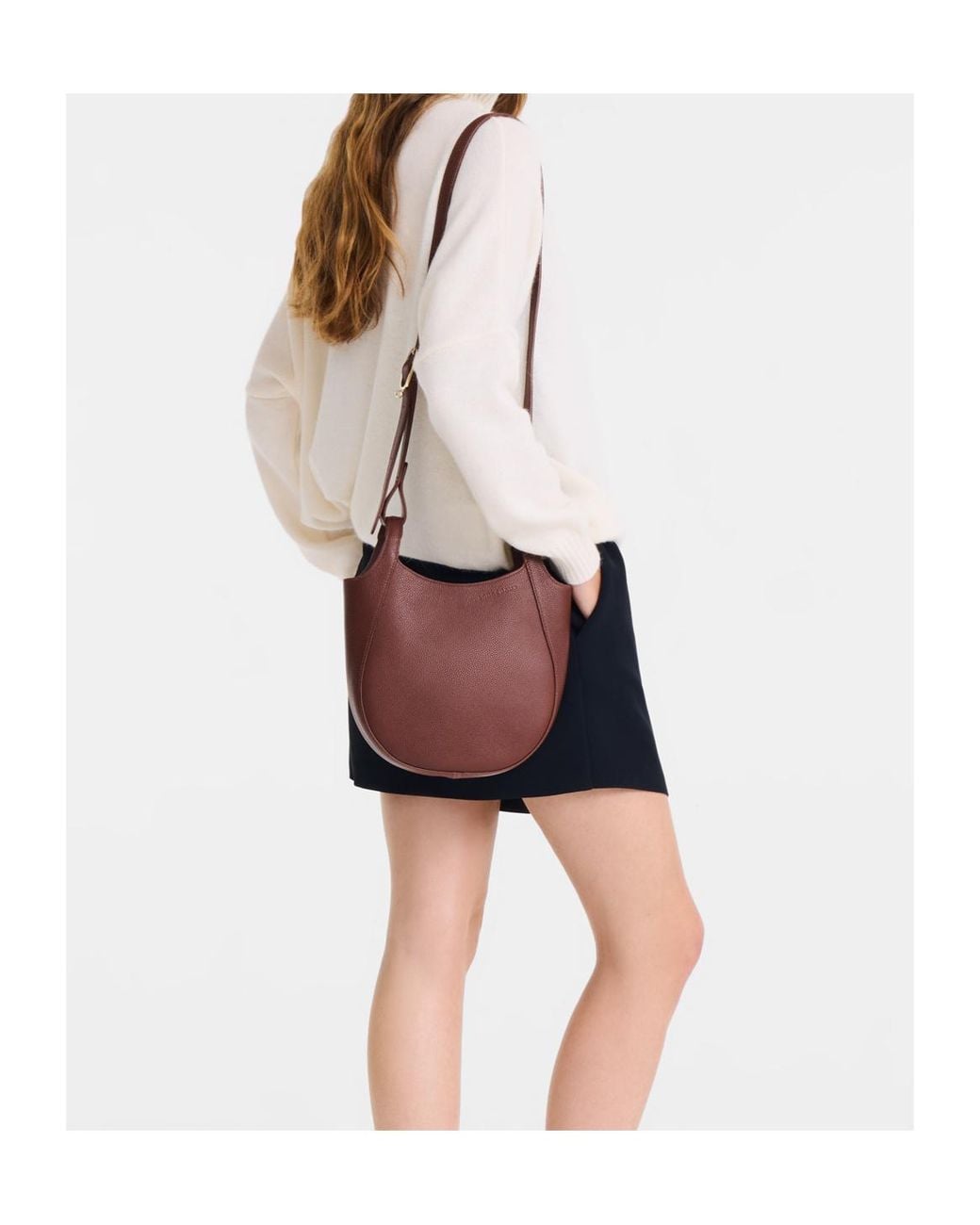 Longchamp Red Small Le Foulonné Grained-Leather Crossbody Bag