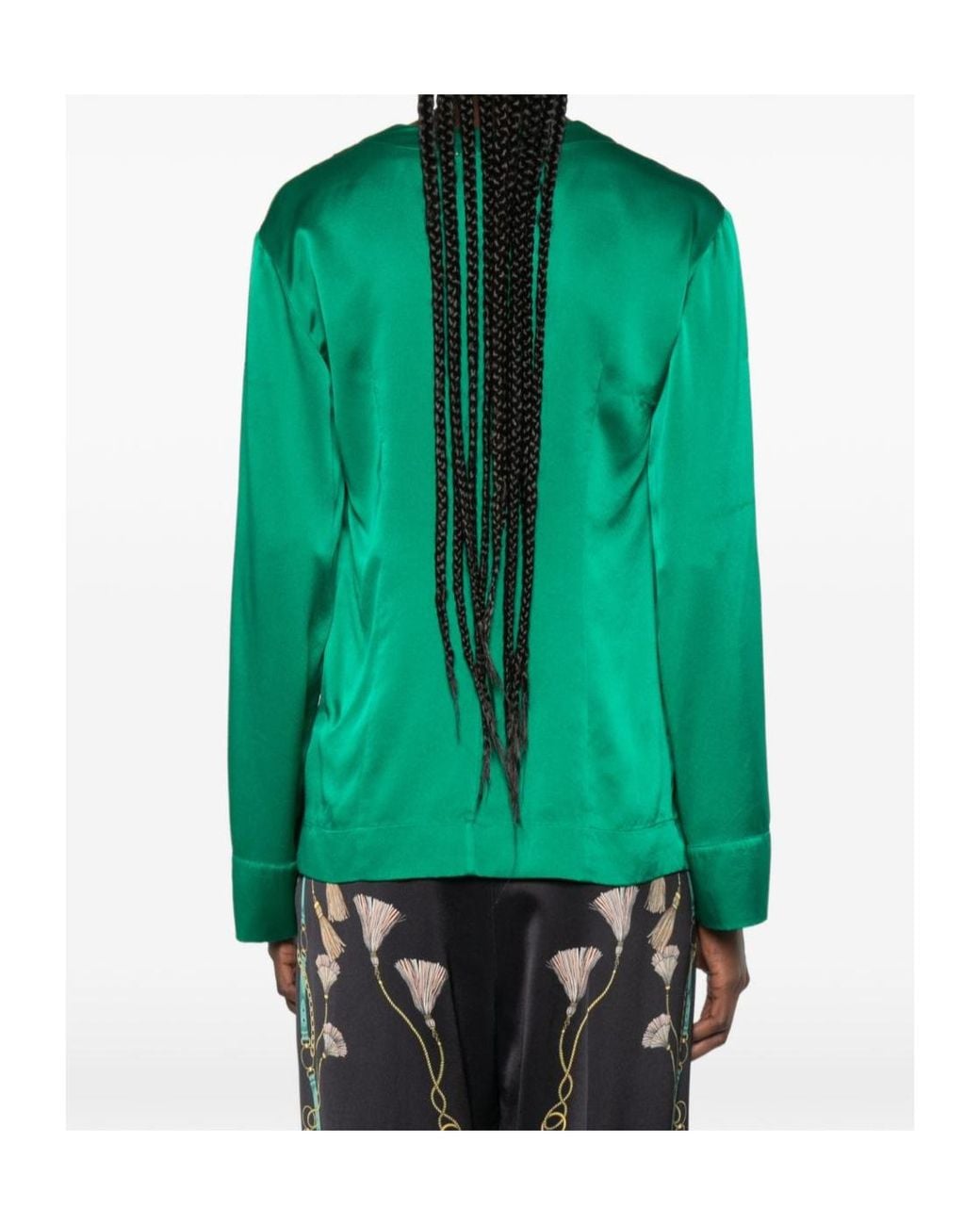 Forte_forte Green Satin-Finish V-Neck Shirt