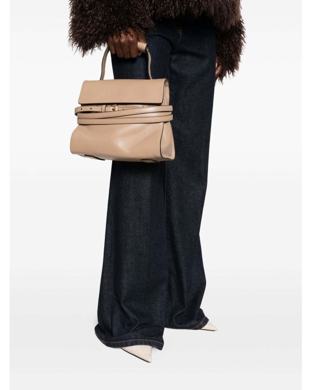 Moschino Natural Belted Leather Tote Bag