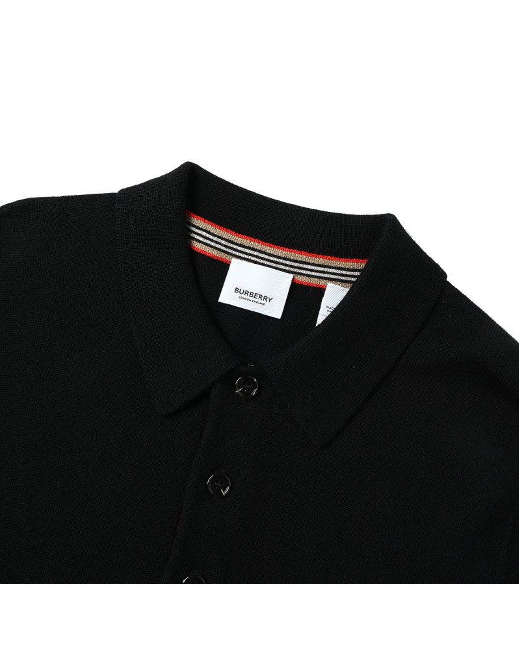 Burberry Black Long-Sleeve Wool Polo Shirt for men