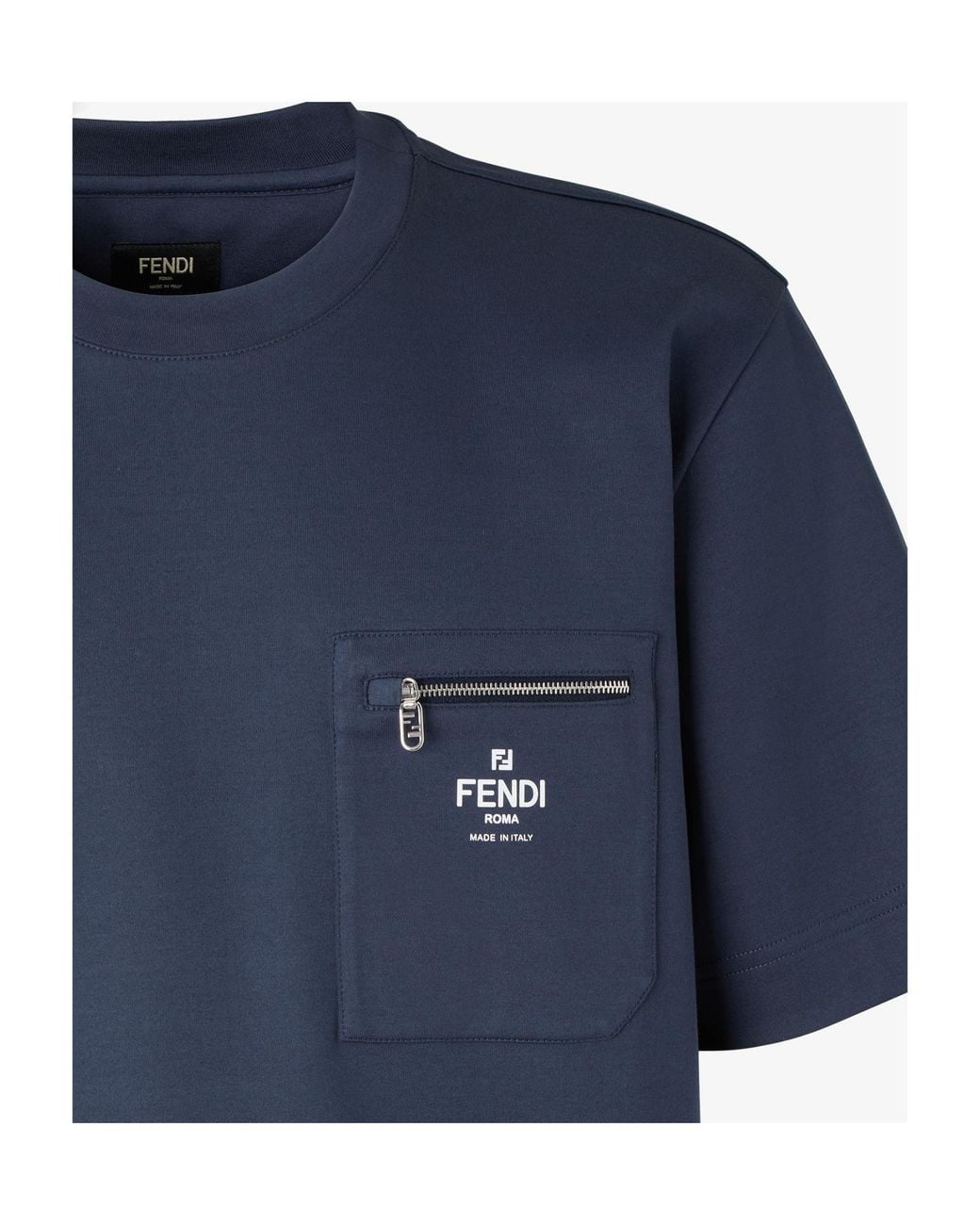 Fendi Blue Logo Printed Crewneck T-Shirt for men
