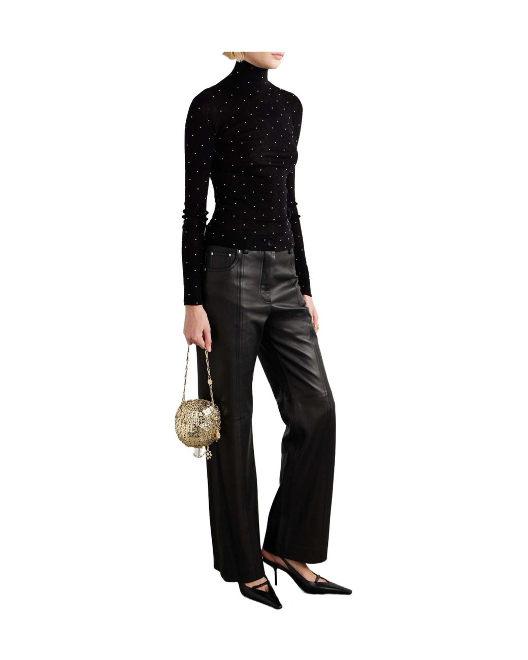 Rabanne Black Leather Straight-Leg Pants