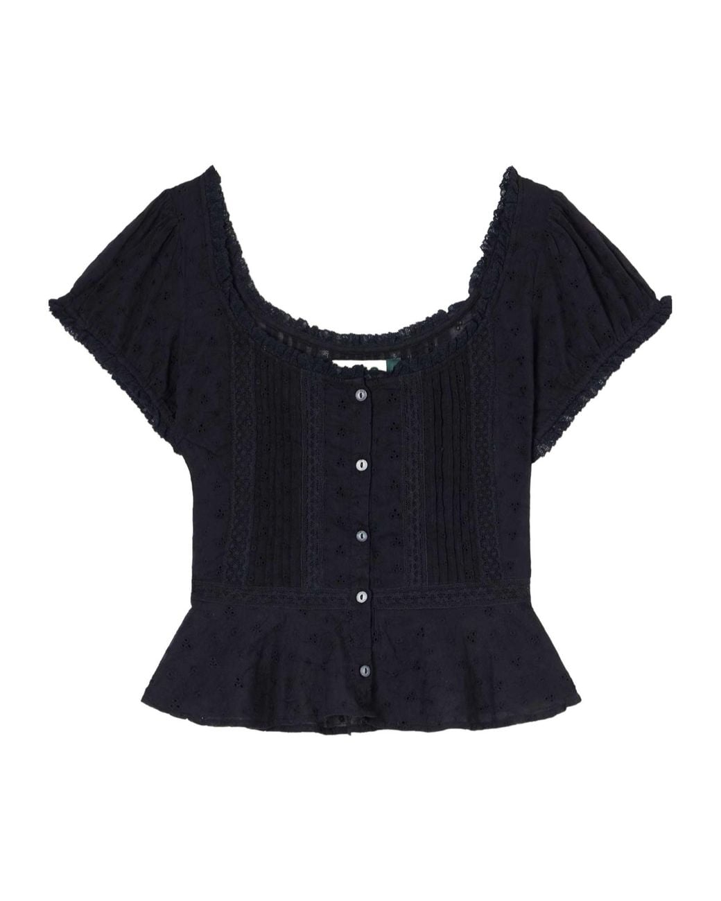 Rixo Blue Sandi Cropped Broderie Anglaise Cotton Blouse