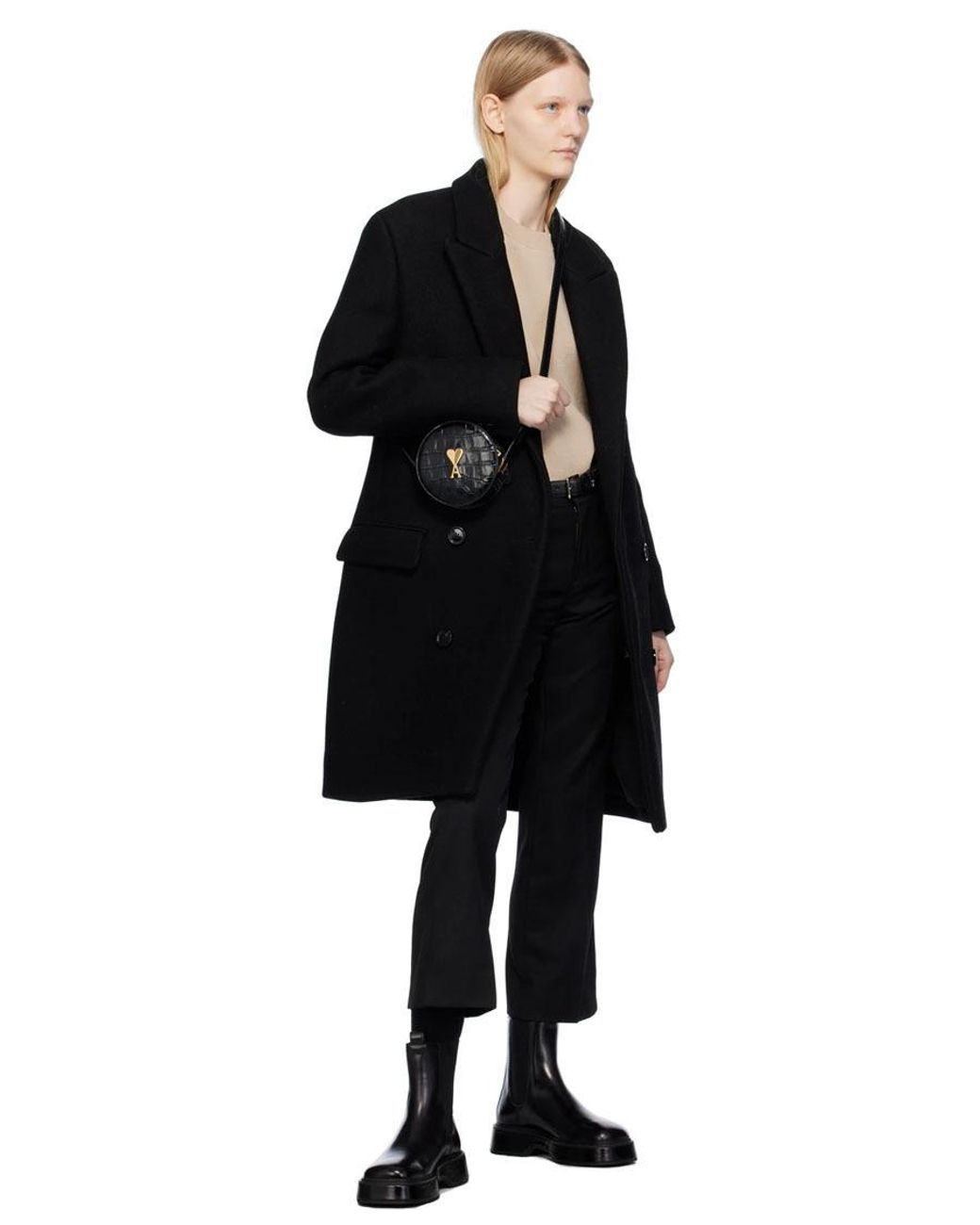 AMI Black Round Paris Shoulder Bag