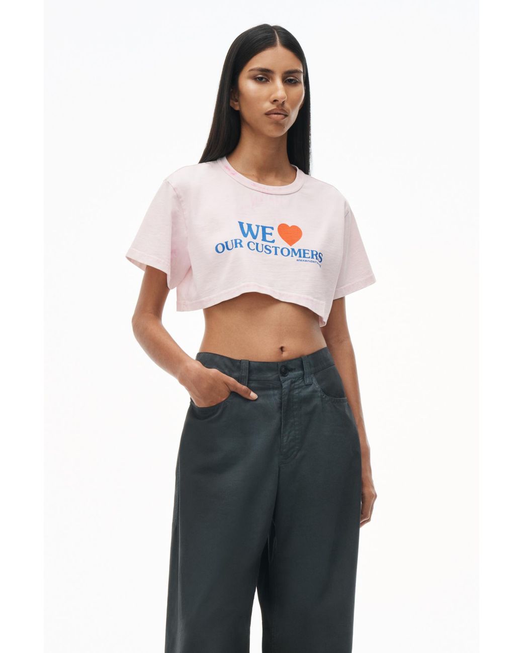 Alexander Wang Pink We Love Our Customers Cropped T-Shirt