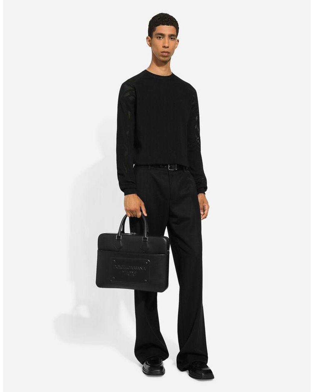 Dolce & Gabbana Black Milano Logo Tag Briefcase for men