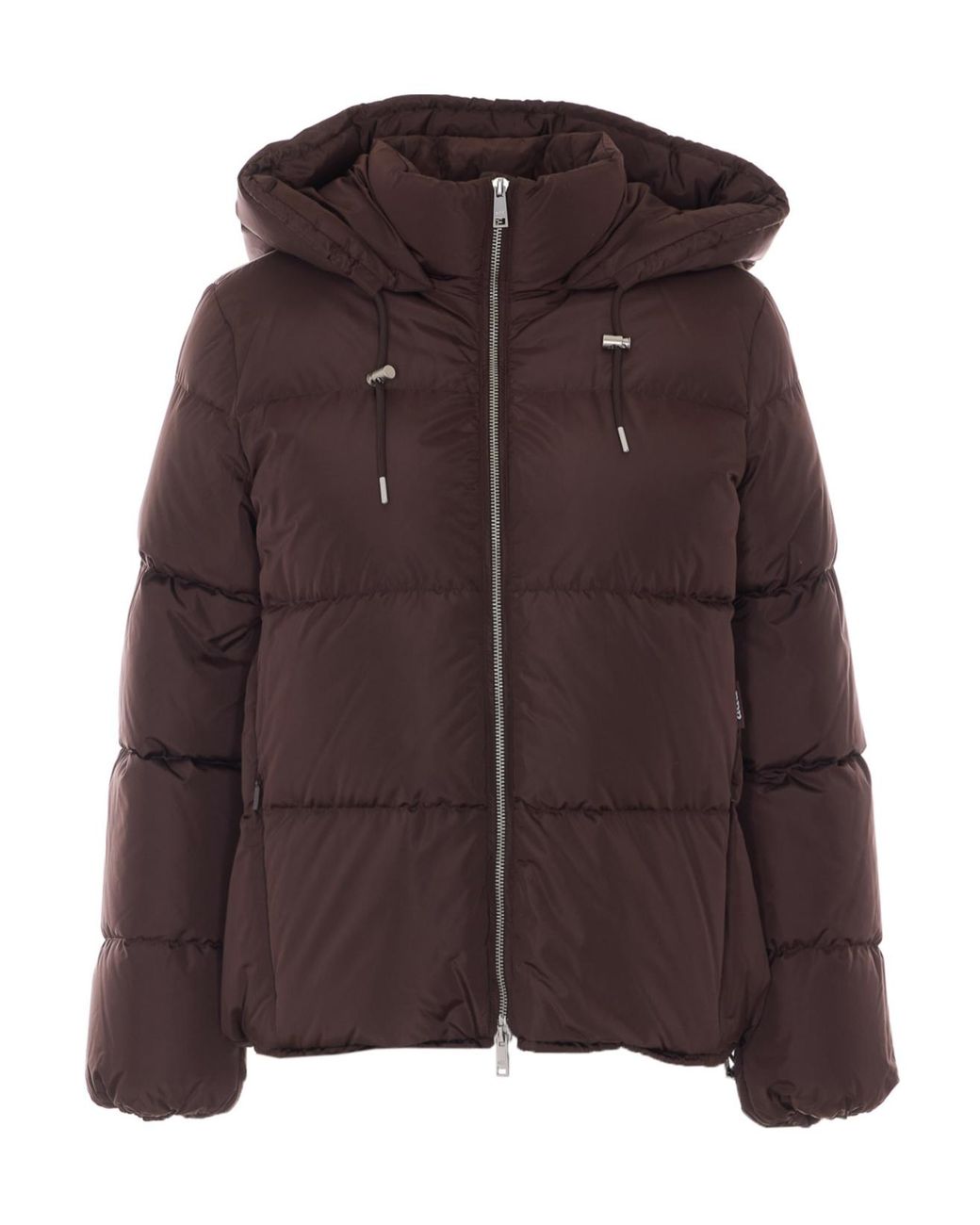 Add Brown Hooded Quilted Down Jacket