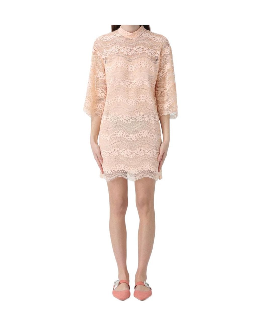Twinset Pink Lace-Panelled Shift Mini Dress
