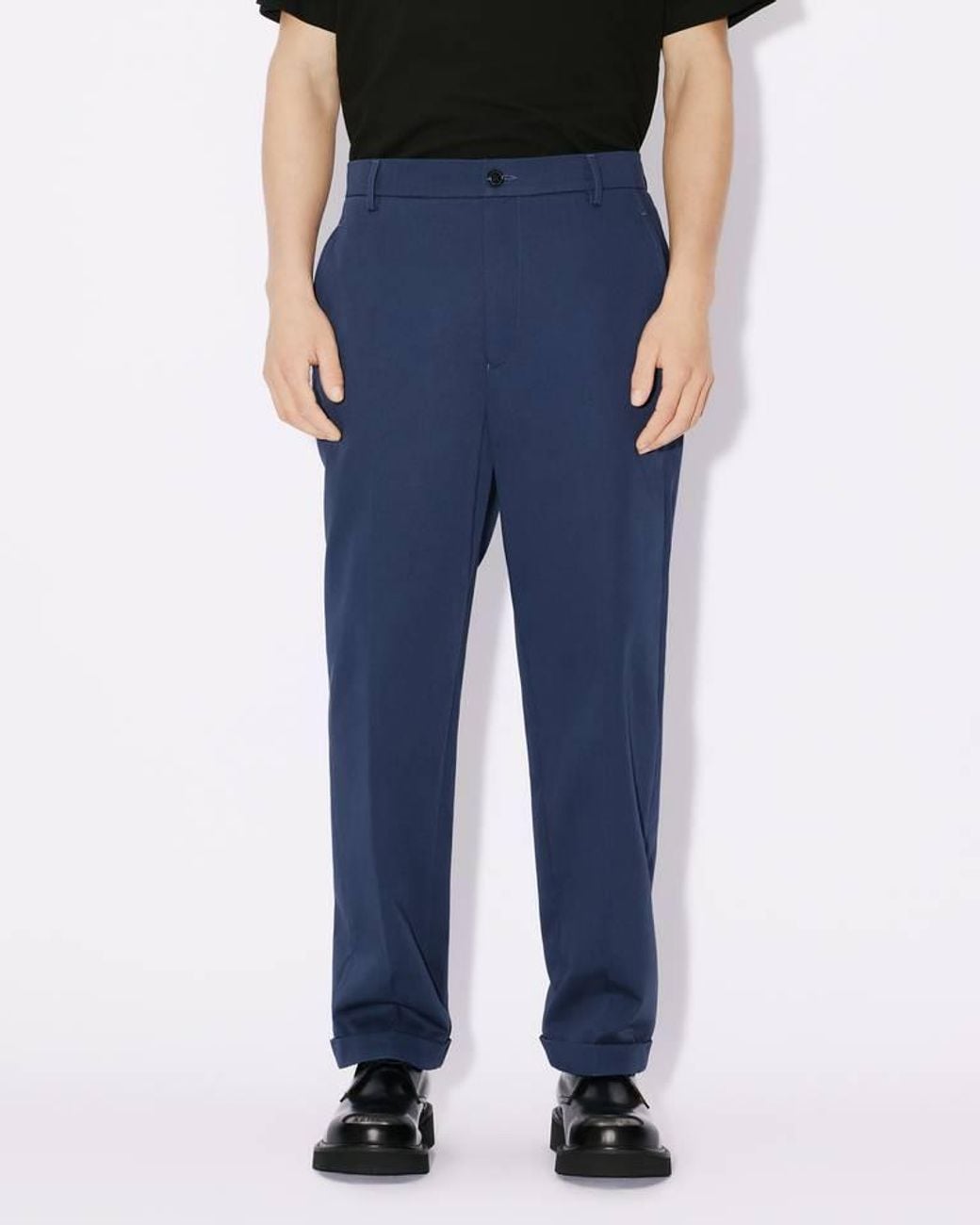 KENZO Blue Straight-Leg Turn-Up Cuff Trousers for men