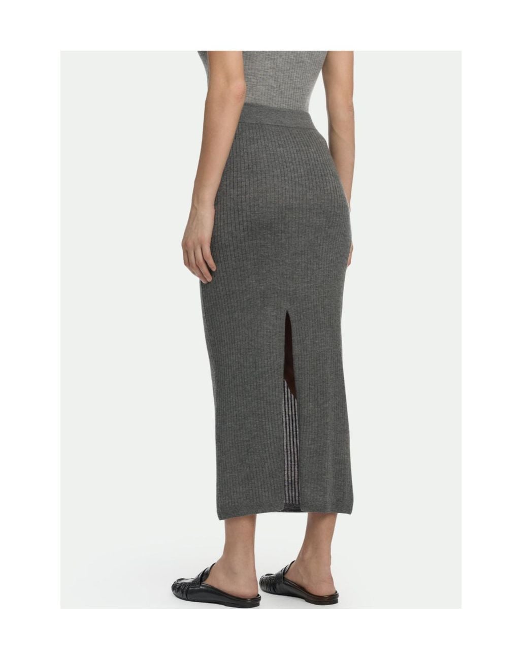 Malo Gray Ribbed Slit Knitted Skirt